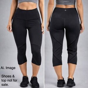 Lululemon‎ Deep Gray High Rise Cropped Leggings Mesh Detail Women 4 Yoga Gym